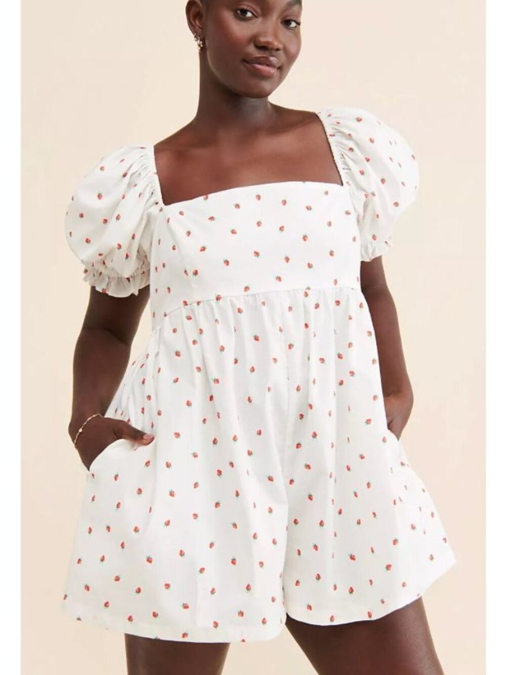 Selkie Strawberry White Puff Sleeve Romper Size S $200 [jb]